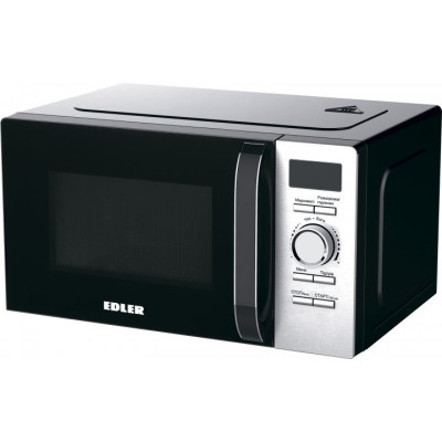 Мікрохвильова піч Edler ED-2014X Black, 700W, 20 л, звичайна (соло), 5 рівнів потужності, керування механічне, розморожування, захист від дітей, зовнішня ручка