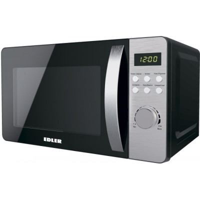 Мікрохвильова піч Edler ED-2053B Black, 700W, 20 л, звичайна (соло), 5 рівнів потужності, керування механічне, розморожування, захист від дітей, зовнішня ручка