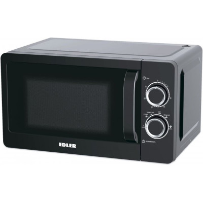 Мікрохвильова піч Edler ED-2082B Black, 700W, 20 л, звичайна (соло), 5 рівнів потужності, керування механічне, розморожування, захист від дітей, зовнішня ручка