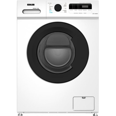 Пральна машина Edler EWF8043, White, 8 кг, фронтальна, 12 програм, дисплей, 1400 об/хв, чорний люк, інвертор, пара, барабан «Snowflake», керування комбіноване, відкладений старт, A+++, 85x59.5x51см