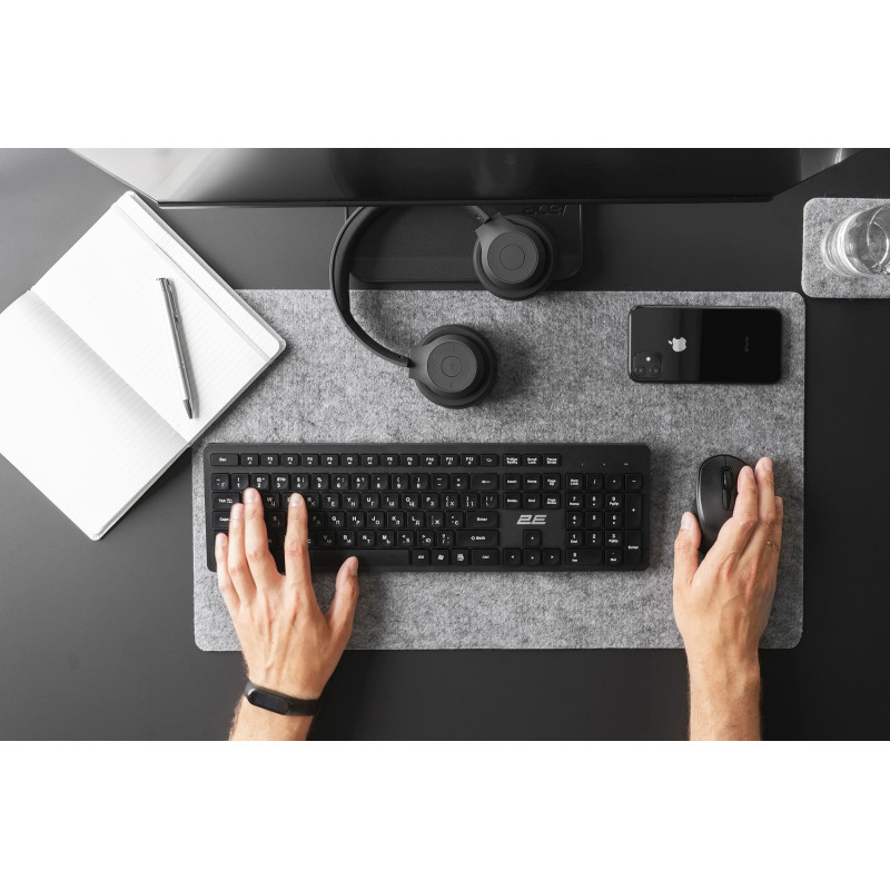 Клавіатура бездротова 2E KS260, Black, USB 2.4GHz, вологостійка, до 10 м, 1xAAA (2E-KS260WB)