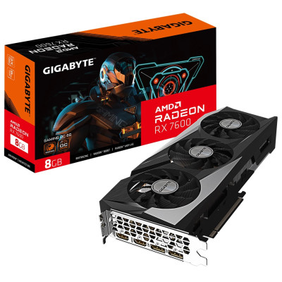Відеокарта Radeon RX 7600, Gigabyte, GAMING OC, 8Gb GDDR6, 128-bit, 2xHDMI/2xDP, 2755/18000 MHz, 8-pin (GV-R76GAMING OC-8GD)
