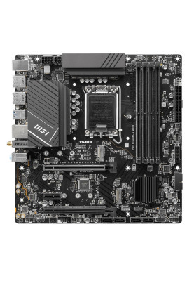 Материнська плата LGA1700, MSI PRO B760M-A WIFI, B760, 4xDDR5, Int.Video(CPU), 4xSATA3, 2xM.2, 2xPCI-E 16x 4.0, 1xPCI-E 1x 3.0, ALC897, RTL8125BG, WiFi6, Bluetooth 5.3, 9xUSB3.2/6xUSB2.0, 2xHDMI/2xDP, MicroATX