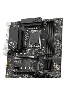 Материнська плата LGA1700, MSI PRO B760M-A WIFI, B760, 4xDDR5, Int.Video(CPU), 4xSATA3, 2xM.2, 2xPCI-E 16x 4.0, 1xPCI-E 1x 3.0, ALC897, RTL8125BG, WiFi6, Bluetooth 5.3, 9xUSB3.2/6xUSB2.0, 2xHDMI/2xDP, MicroATX