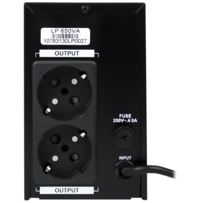 Джерело безперебійного живлення LogicPower 650VA/390W, 2 розетки, AVR, 7.5Ач12В, чорний металевий корпус (1078)