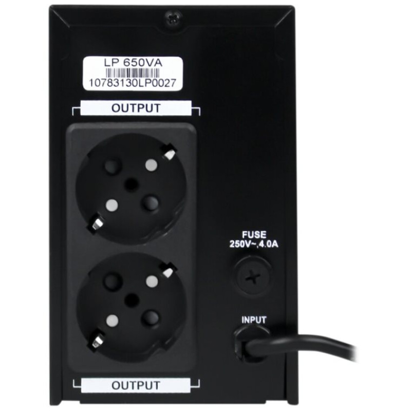 Джерело безперебійного живлення LogicPower 650VA / 390W, 2 розетки, AVR, 7.5Ач12В, чорний металевий корпус (1078)