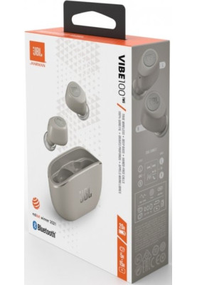 Навушники JBL Vibe 100TWS, Ivory, Bluetooth, мікрофон, чохол з функцією зарядки, технологія "Pure Bass" (JBLV100TWSIVREU)