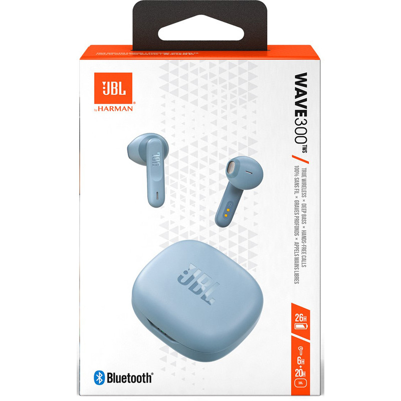 Навушники JBL Vibe 300 TWS, Blue, Bluetooth, мікрофон, чохол з функцією зарядки (JBLV300TWSBLUEU)