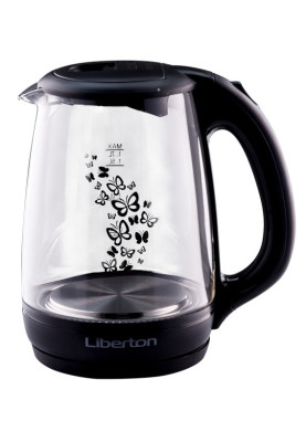 Електрочайник Liberton LEK-6820 Black, 2000W, 1.7л, скло+пластик, дисковий, індикатор рівня води, захист від перегріву, відключення за відсутності води, LED-індикатор включення