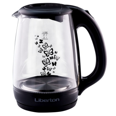 Електрочайник Liberton LEK-6820 Black, 2000W, 1.7л, скло+пластик, дисковий, індикатор рівня води, захист від перегріву, відключення за відсутності води, LED-індикатор включення