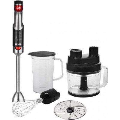 Блендер Edler EDHB-6977 Black, 1000W, занурювальний, 2 швидкості з плавним регулюванням потужності, мірний стакан 1000мл, подрібнювач 2800мл з дисками для шинкування, нарізки кубіками, насадка для пюре, вінчик для збивання