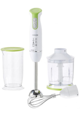 Блендер Edler EDHB-6045 White/Green, 500W, занурювальний, 2 швидкості, мірний стакан 700мл, подрібнювач 500мл, вінчик для збивання