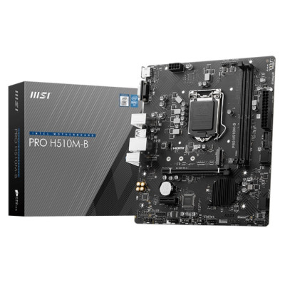 Мат.плата 1200 (H510) MSI PRO H510M-B, H470, 2xDDR4, Int.Video(CPU), 4xSATA3, 1xM.2, 1xPCI-E 16x 3.0, 1xPCI-E 1x 3.0, ALC897, 8111H, 4xUSB3.2/8xUSB2.0, VGA/HDMI, MicroATX