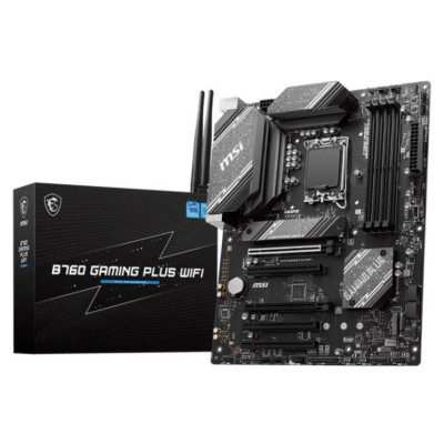 Материнська плата LGA1700, MSI B760 GAMING PLUS WIFI, B760, 4xDDR5, Int.Video(CPU), 4xSATA3, 2xM.2, 2xPCI-E 16x 4.0, 3xPCI-E 16x 3.0, ALC897, RTL8125BG, WiFi 6E, Bluetooth 5.3, 8xUSB3.2/6xUSB2.0, HDMI/DP, ATX