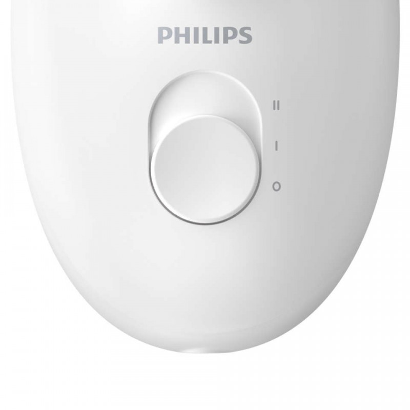 Епілятор Philips BRE255/00 White, суха епіляція, дисковий, 2 швидкості, 20 щипців, підсвічування, можна мити під водою, робота від мережі, насадка з масажним ефектом