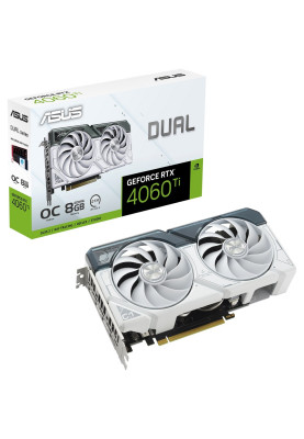 Відеокарта GeForce RTX 4060 Ti, Asus, DUAL OC (White Edition), 8Gb GDDR6, 128-bit, HDMI/3xDP, 2595/18000 MHz, 8-pin (DUAL-RTX4060TI-O8G-WHITE)