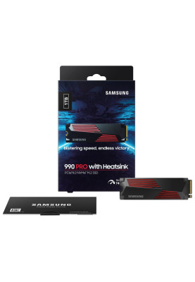 Твердотільний накопичувач M.2 1Tb, Samsung 990 Pro, PCI-E 4.0 x4, MLC 3-bit V-NAND, 7450/6900 MB/s, з радіатором (MZ-V9P1T0CW)