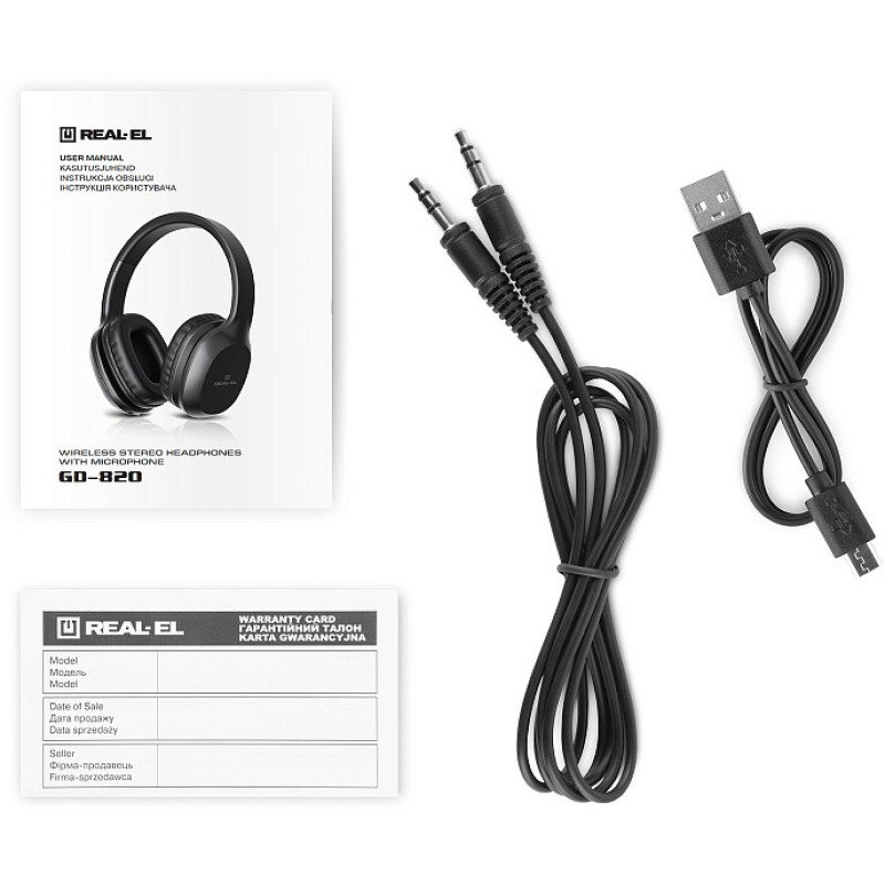 Навушники REAL-EL GD-820 Black, Bluetooth V4.2, накладні, складні, мікрофон
