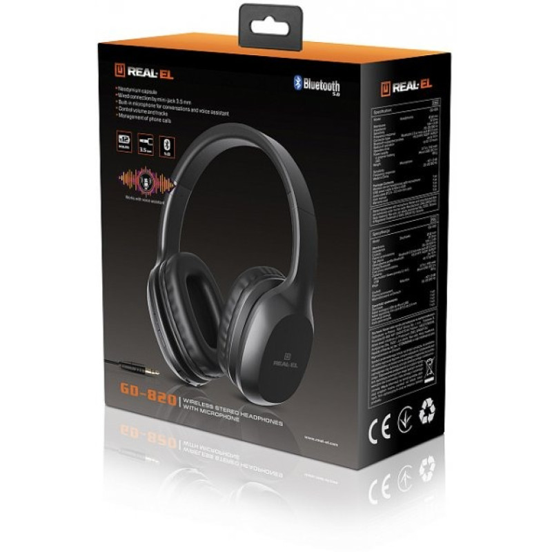 Навушники REAL-EL GD-820 Black, Bluetooth V4.2, накладні, складні, мікрофон