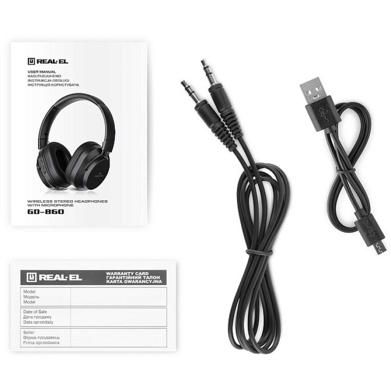 Навушники REAL-EL GD-860 Black, Bluetooth V4.2, накладні, складні, мікрофон