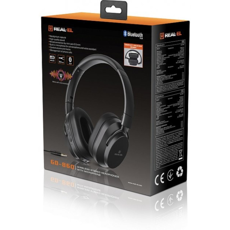 Навушники REAL-EL GD-860 Black, Bluetooth V4.2, накладні, складні, мікрофон