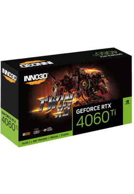 Відеокарта GeForce RTX 4060 Ti, Inno3D, TWIN X2, 8Gb GDDR6, 128-bit, HDMI/3xDP, 2535/18000 MHz, 8-pin (N406T2-08D6-171153N)
