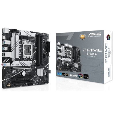 Материнська плата LGA1700, Asus PRIME B760M-A-CSM, B760, 4xDDR5, Int.Video(CPU), 4xSATA3, 2xM.2, 3xPCI-E 4.0 x16, Realtek 7.1, Realtek 2.5Gb, 5xUSB3.2/7xUSB2.0, HDMI/DP, MicroATX