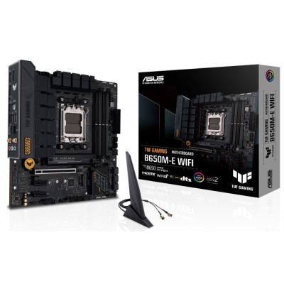 Материнська плата AM5 Asus TUF GAMING B650M-E WIFI, B650, 4xDDR5, Int.Video (CPU), 4xSATA3, 2xM.2, 1xPCI-E 4.0 x16, 2xPCI-E 4.0 x1, Realtek 7.1, Realtek 2.5Gb, Wi-Fi 6, Bluetooth 5.2, 6xUSB3.2/6xUSB2.0, HDMI/2xDP, MicroATX