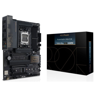 Материнська плата AM5 Asus ProArt B650-CREATOR, B650, 4xDDR5, Int.Video (CPU), 4xSATA3, 3xM.2, 3xPCI-E 4.0 x16, 1xPCI-E 4.0 x1, 1xM.2 (Key E), Realtek 7.1, Realtek 2.5Gb + Realtek 1Gb, 7xUSB3.2/4xUSB2.0, HDMI/Type-C, ATX