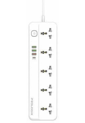 Фільтр мережевий 2 м, ProLogix White, 5 розеток, 10А, до 2.2 кВт, 4 USB 1 PD +1 QC3.0 +2 AUTO ID, вимикач, заземлення (PR-SC5415W)
