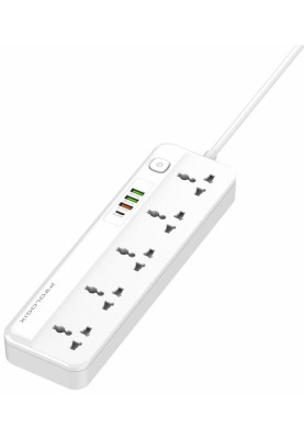 Фільтр мережевий 2 м, ProLogix White, 5 розеток, 10А, до 2.2 кВт, 4 USB 1 PD +1 QC3.0 +2 AUTO ID, вимикач, заземлення (PR-SC5415W)