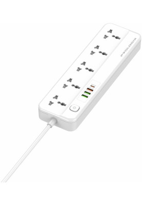 Фільтр мережевий 2 м, ProLogix White, 5 розеток, 10А, до 2.2 кВт, 4 USB 1 PD +1 QC3.0 +2 AUTO ID, вимикач, заземлення (PR-SC5415W)