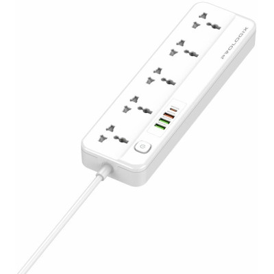 Фільтр мережевий 2 м, ProLogix White, 5 розеток, 10А, до 2.2 кВт, 4 USB 1 PD +1 QC3.0 +2 AUTO ID, вимикач, заземлення (PR-SC5415W)