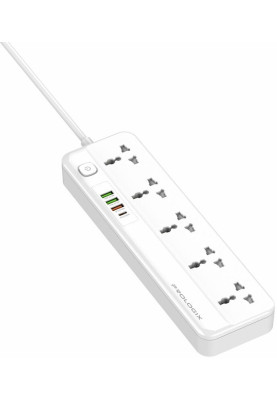 Фільтр мережевий 2 м, ProLogix White, 5 розеток, 10А, до 2.2 кВт, 4 USB 1 PD +1 QC3.0 +2 AUTO ID, вимикач, заземлення (PR-SC5415W)