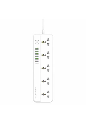 Фільтр мережевий 2 м, ProLogix White, 5 розеток, 10А, до 2.2 кВт, 6xUSB, вимикач, заземлення (PR-SC5614W)