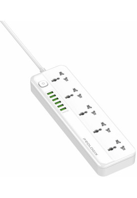 Фільтр мережевий 2 м, ProLogix White, 5 розеток, 10А, до 2.2 кВт, 6xUSB, вимикач, заземлення (PR-SC5614W)