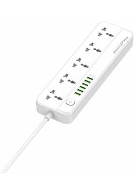 Фільтр мережевий 2 м, ProLogix White, 5 розеток, 10А, до 2.2 кВт, 6xUSB, вимикач, заземлення (PR-SC5614W)