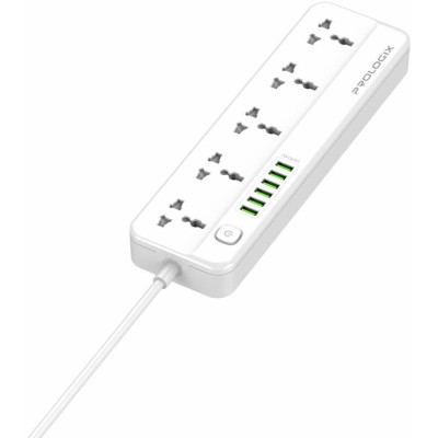 Фільтр мережевий 2 м, ProLogix White, 5 розеток, 10А, до 2.2 кВт, 6xUSB, вимикач, заземлення (PR-SC5614W)