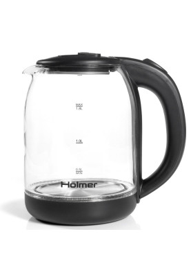 Електрочайник Holmer HKS-1950, Black, 1500W, 1.8л, скло, дисковий, LED-підсвічування, індикатор рівня води