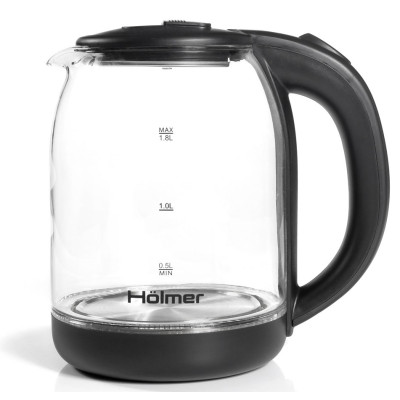 Електрочайник Holmer HKS-1950, Black, 1500W, 1.8л, скло, дисковий, LED-підсвічування, індикатор рівня води