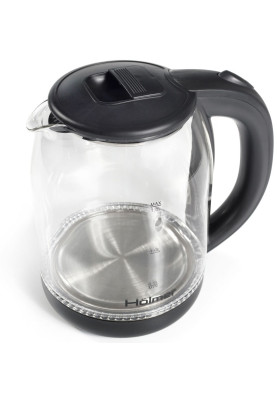 Електрочайник Holmer HKS-1950, Black, 1500W, 1.8л, скло, дисковий, LED-підсвічування, індикатор рівня води