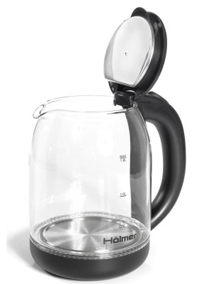 Електрочайник Holmer HKS-1950, Black, 1500W, 1.8л, скло, дисковий, LED-підсвічування, індикатор рівня води