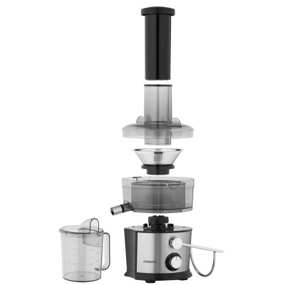 Соковитискач Ardesto JEG-800, Black/Silver, відцентрова, 800Вт, ємність для соку 1000мл, 2 швидкості, горловина "ціле яблуко" 75мм, малошумний двигун, протиковзні ніжки