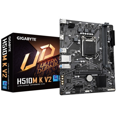 Мат.плата 1200 (H510) Gigabyte H510M K V2, H470, 2xDDR4, Int.Video(CPU), 2xSATA3, 1xM.2, 1xPCI-E 16x 3.0, 1xPCI-E 1x 3.0, ALC897, RTL8111H, 4xUSB3.2/6xUSB2.0, HDMI, MicroATX