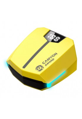 Навушники бездротові Canyon GTWS-2 "DoubleBee", Yellow, Bluetooth 5.3, мікрофон, динаміки 13 мм, зарядний бокс з LED дисплеєм (CND-GTWS2Y)