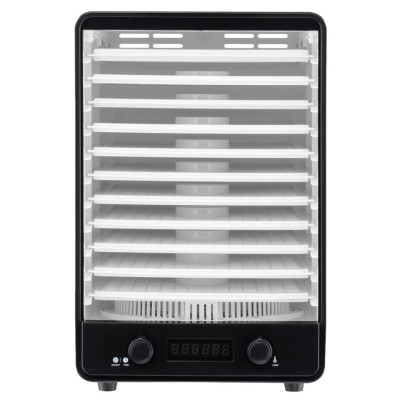 Сушарка овочів та фруктів Liberton LFD-5527P, White, 520W, механічне керування з цифровим дисплеєм, об'єм 23л, 10 ярусів, регулювання висоти, діапазон температури 35-70C, 2*піддон для пастили, решітка для ковбасок