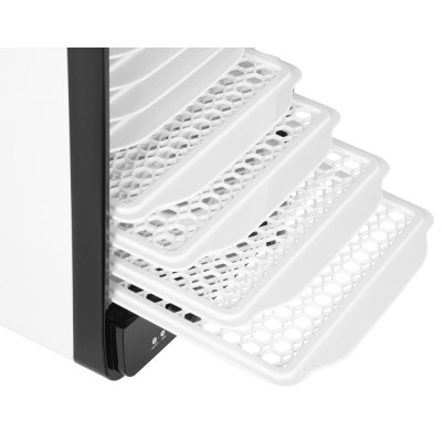 Сушарка овочів та фруктів Liberton LFD-5527P, White, 520W, механічне керування з цифровим дисплеєм, об'єм 23л, 10 ярусів, регулювання висоти, діапазон температури 35-70C, 2*піддон для пастили, решітка для ковбасок