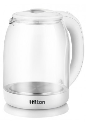 Електрочайник Hilton HEK-186, White, 1500W, 1.8 л, скло, дисковий, LED-підсвічування, індикатор рівня води