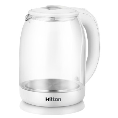 Електрочайник Hilton HEK-186, White, 1500W, 1.8 л, скло, дисковий, LED-підсвічування, індикатор рівня води