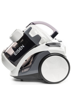Пилосос Eisen EVC-390W ECO Cyclone White, 900W, контейнер, об'єм пилозбірника 2л, універсальна щітка підлога/килим; 2в1 для м'яких меблів і щілинна, HEPA-фільтр, регулювання потужності на корпусі, технологія Multi-Cyclone, мікрофільтр
